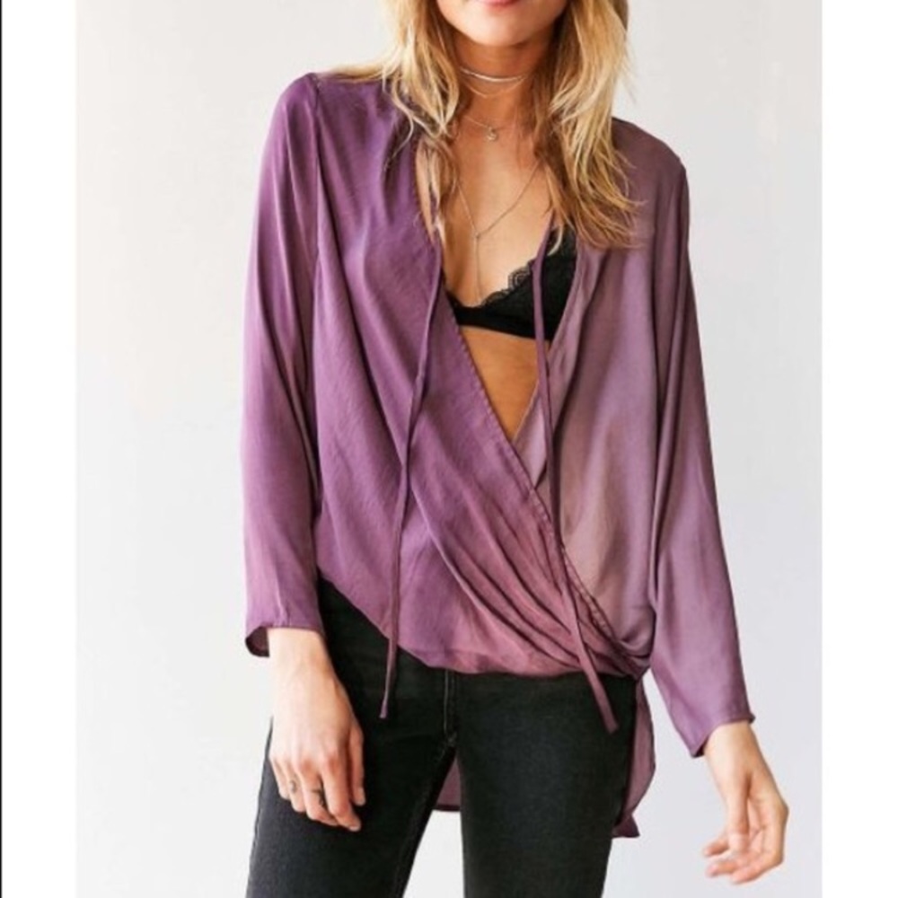 NWT Urban Outfitters tie high low wrap silky top
